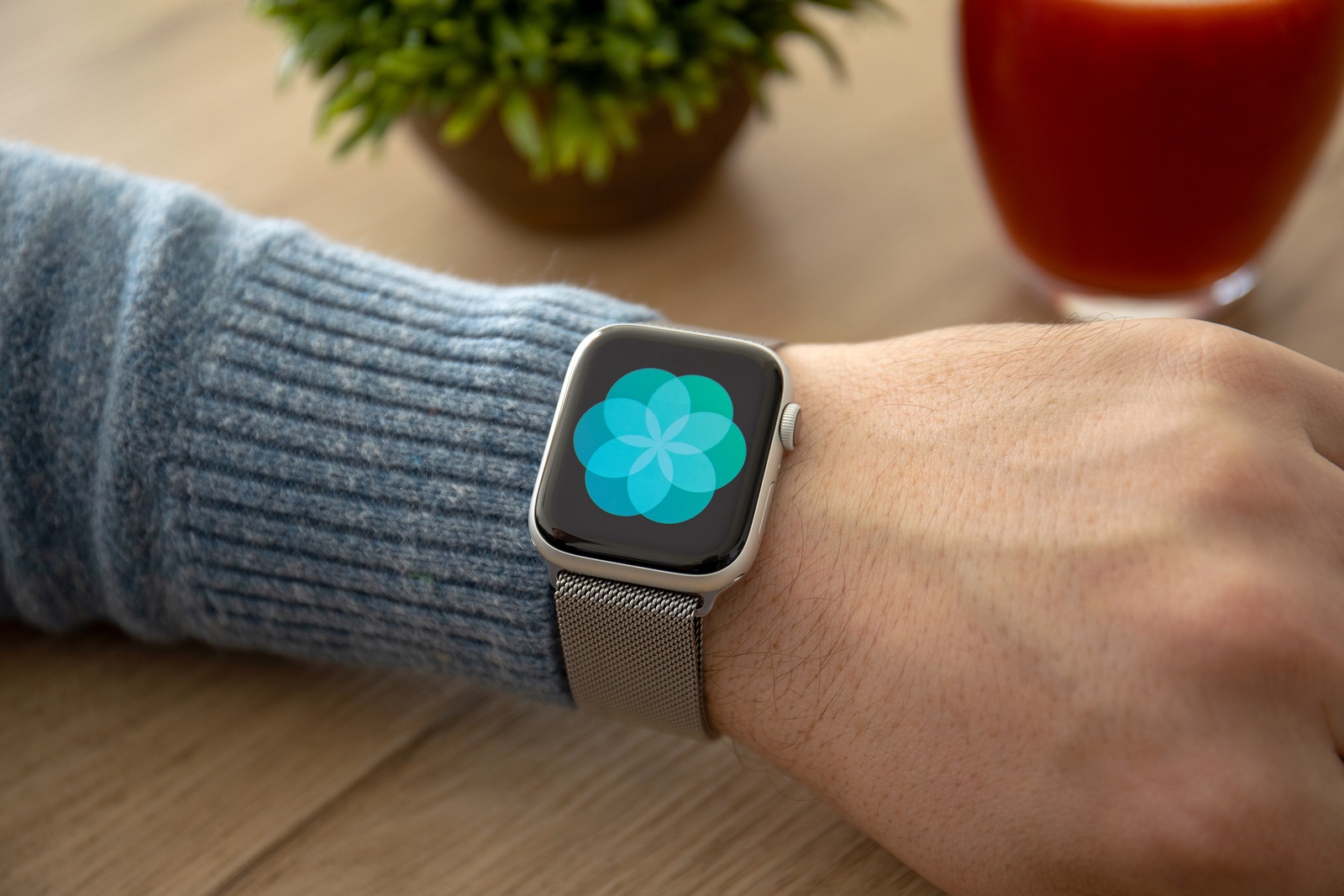 Anapa, Russia - February 17, 2019: Man hand with Apple Watch Series 4 and breathing app on the screen. Apple Watch was created and developed by the Apple inc.