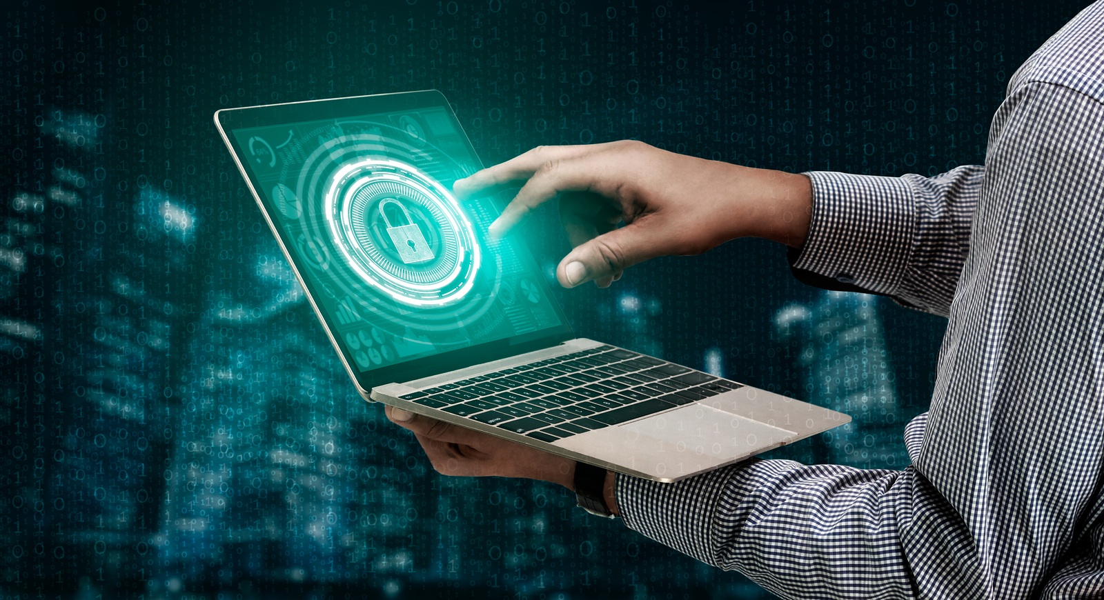 Cyber security and digital data protection concept. Icon graphic interface showing secure firewall technology for online data access defense against hackers, viruses and insecure information for privacy.