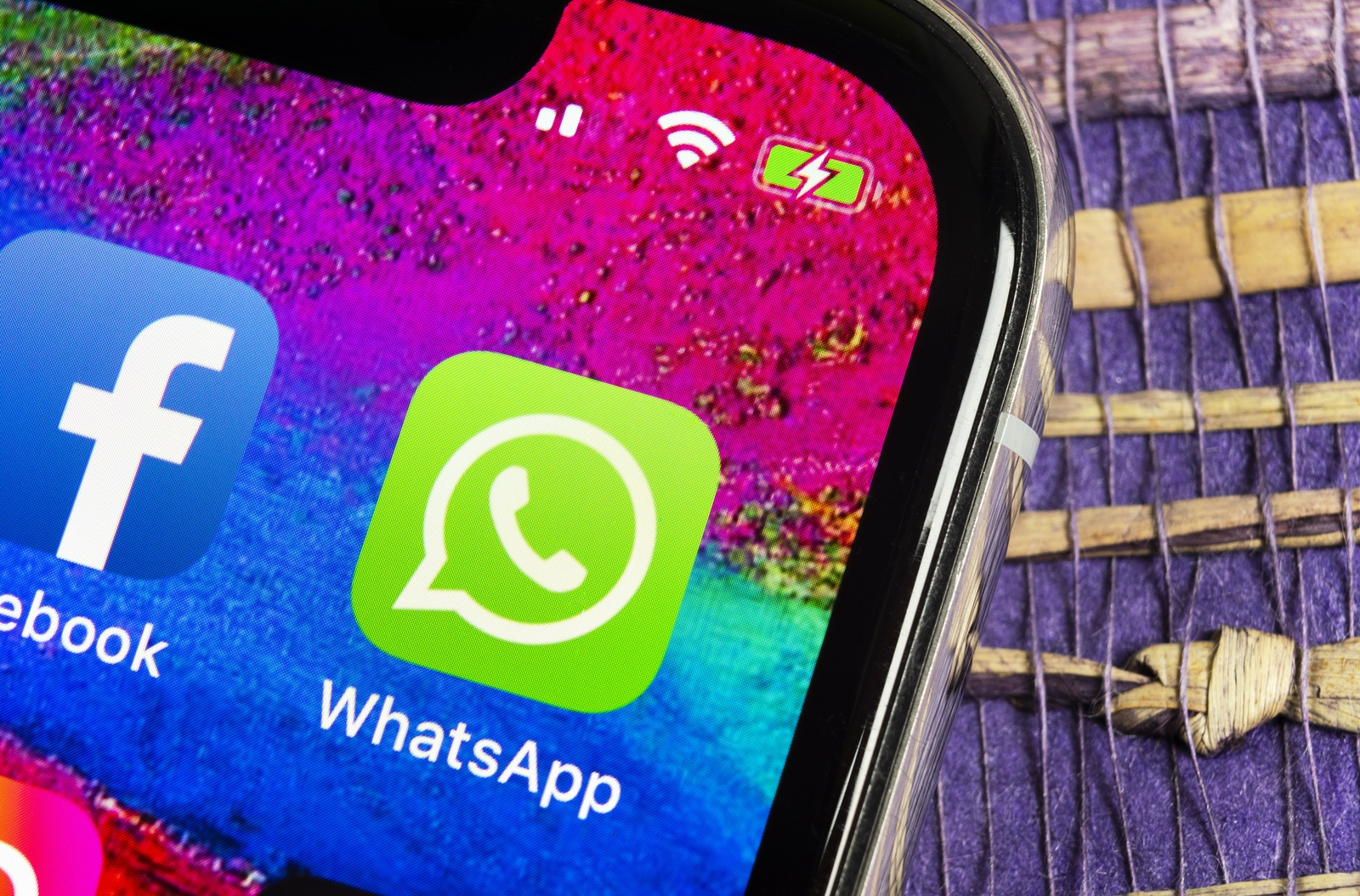 Helsinki, Finland, February 17, 2019: Whatsapp messenger application icon on Apple iPhone X smartphone screen close-up. Whatsapp messenger app icon. Social media icon. Social networks
