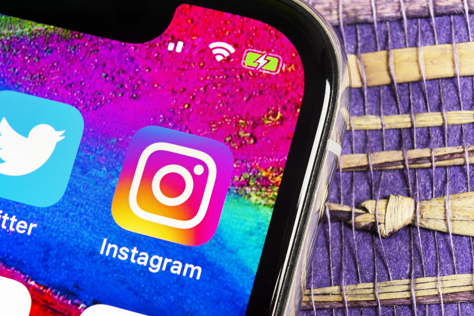 Sankt-Petersburg, Russia, February 17, 2019: Instagram application icon on Apple iPhone X smartphone screen close-up. Instagram app icon. Social media icon. Social networks