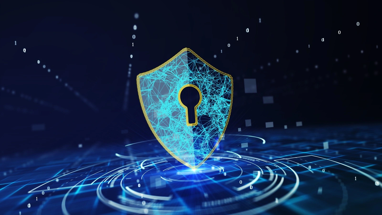 Data protection Cyber Security concept with Shield icon in cyber space.Cyber attack protection for worldwide connections,Block chain.