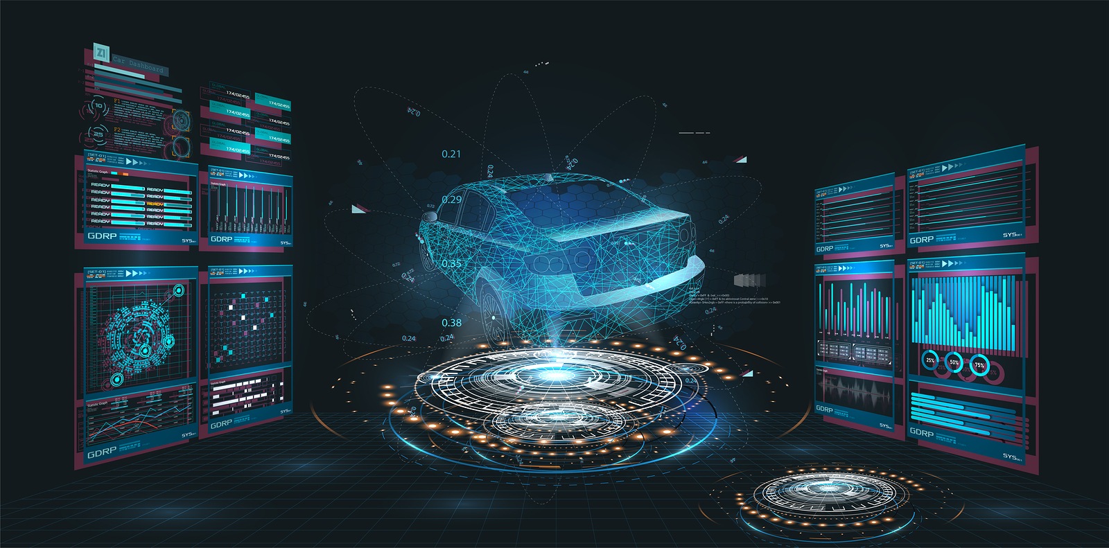 Car service in the style of HUD, Cars infographic ui, analysis and diagnostics in the hud style, futuristic user interface, repairs cars, Car auto service, mechanisms cars