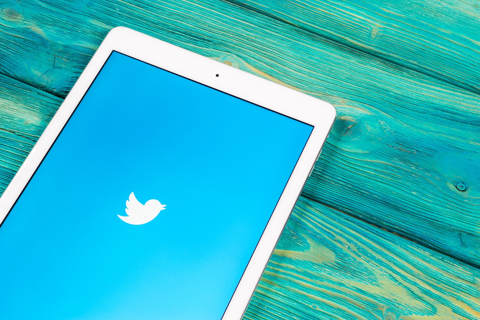 Saint-Petersburg, Russia, April 1, 2018: Twitter application icon on Apple iPad smartphone screen close-up. Twitter app icon. Social media icon. Social networks