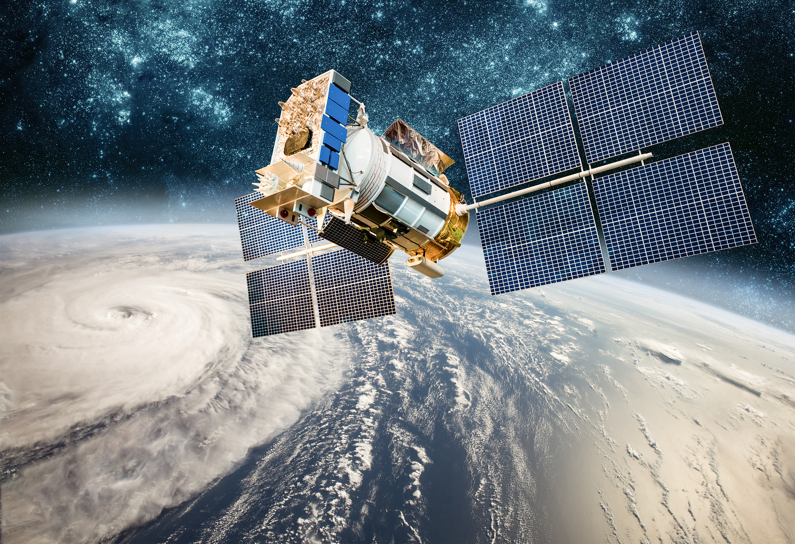 Space satellite monitoring from earth orbit weather from space, hurricane, typhoon on planet earth. Elements of this image furnished by NASA.