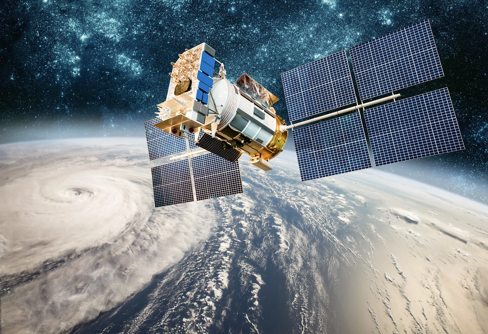 Space satellite monitoring from earth orbit weather from space, hurricane, typhoon on planet earth. Elements of this image furnished by NASA.