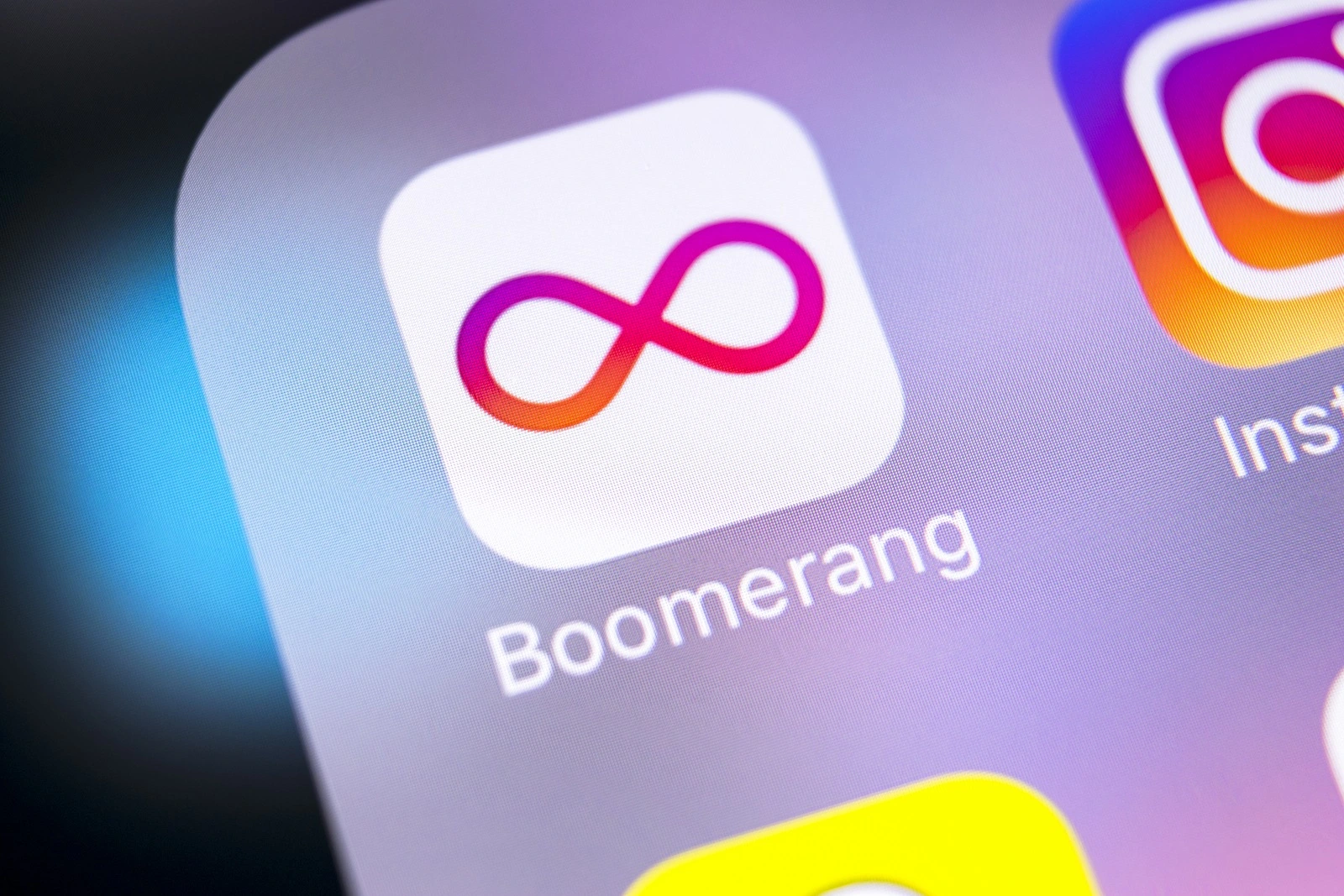 Sankt-Petersburg, Russia, March 8, 2018: Boomerang application icon on Apple iPhone X screen close-up. Boomerang app icon. Boomerang application. Social media app. Social media icon