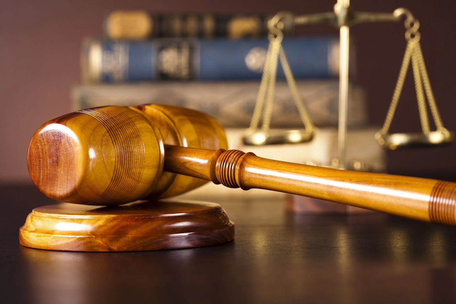 Scales of justice, gavel and books