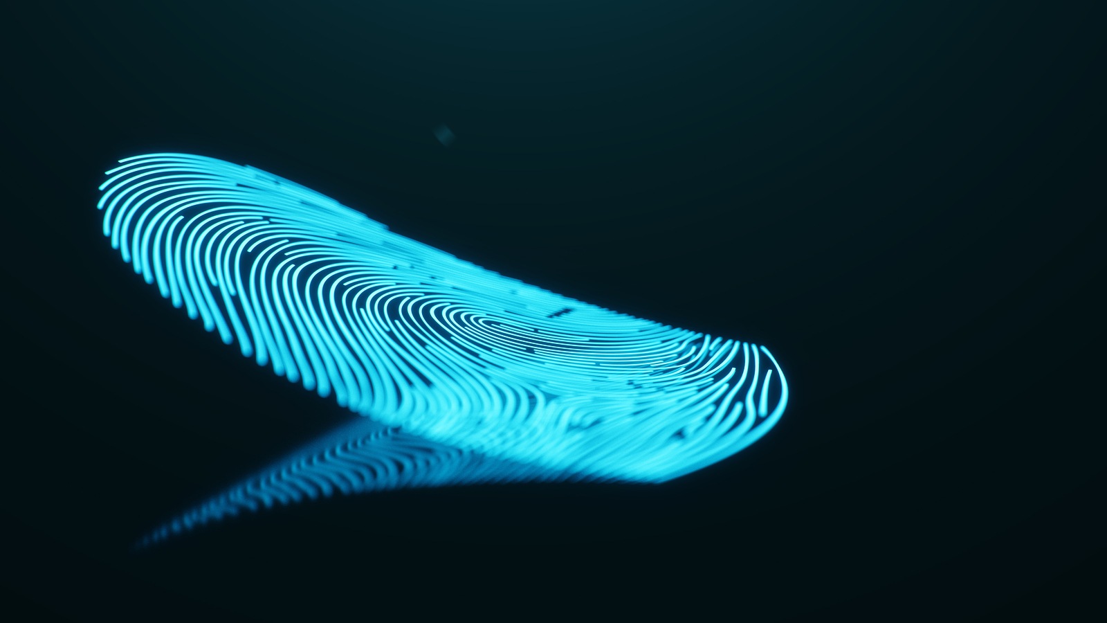 3D illustration Fingerprint scan provides security access with biometrics identification. Concept fingerprint protection. Finger print with binary code. Concept of digital security
