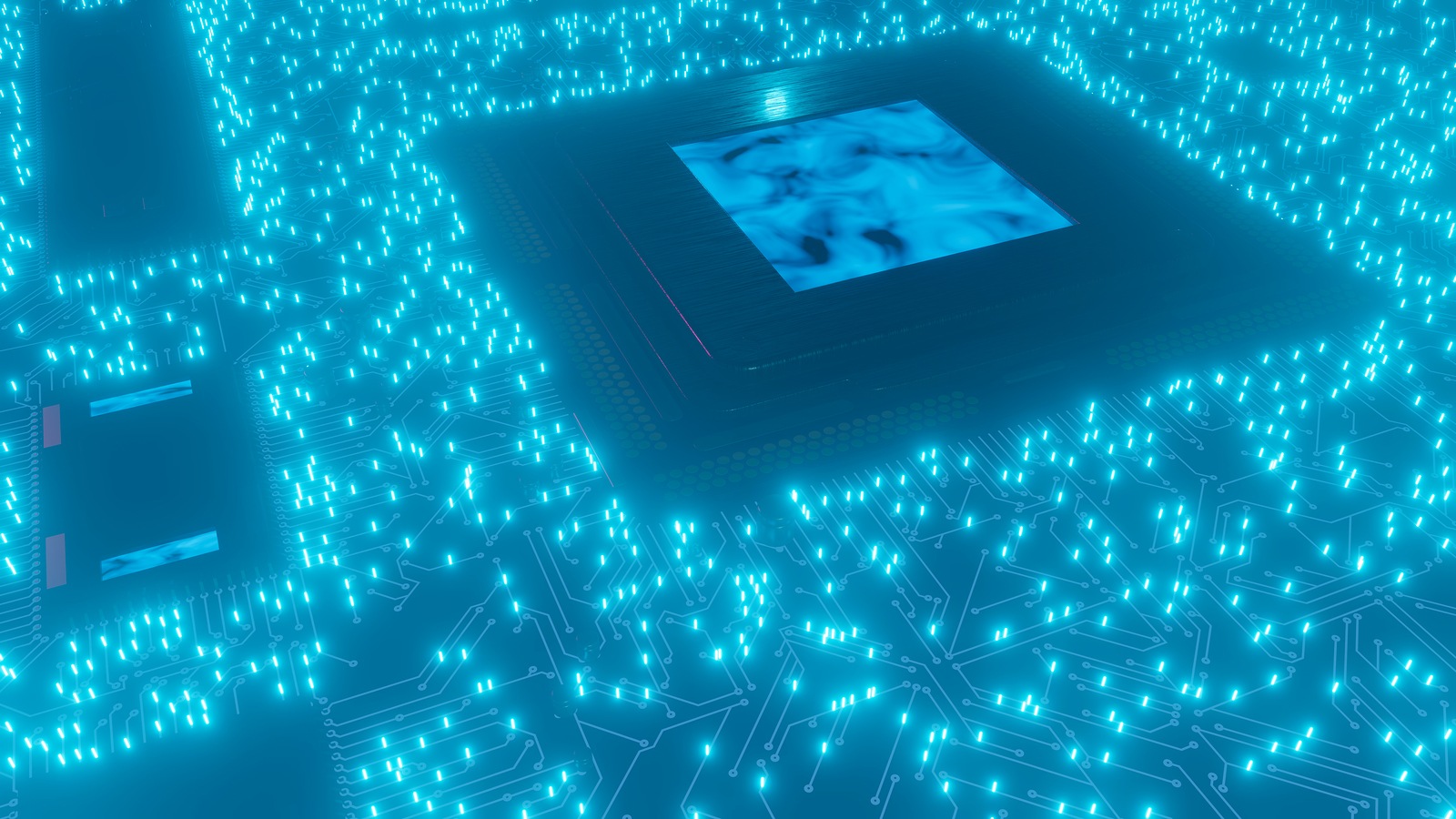 3D rendering. AI. Circuit board. Technology background. Central Computer Processors CPU concept. Motherboard digital chip. Tech science background. Integrated communication processor.