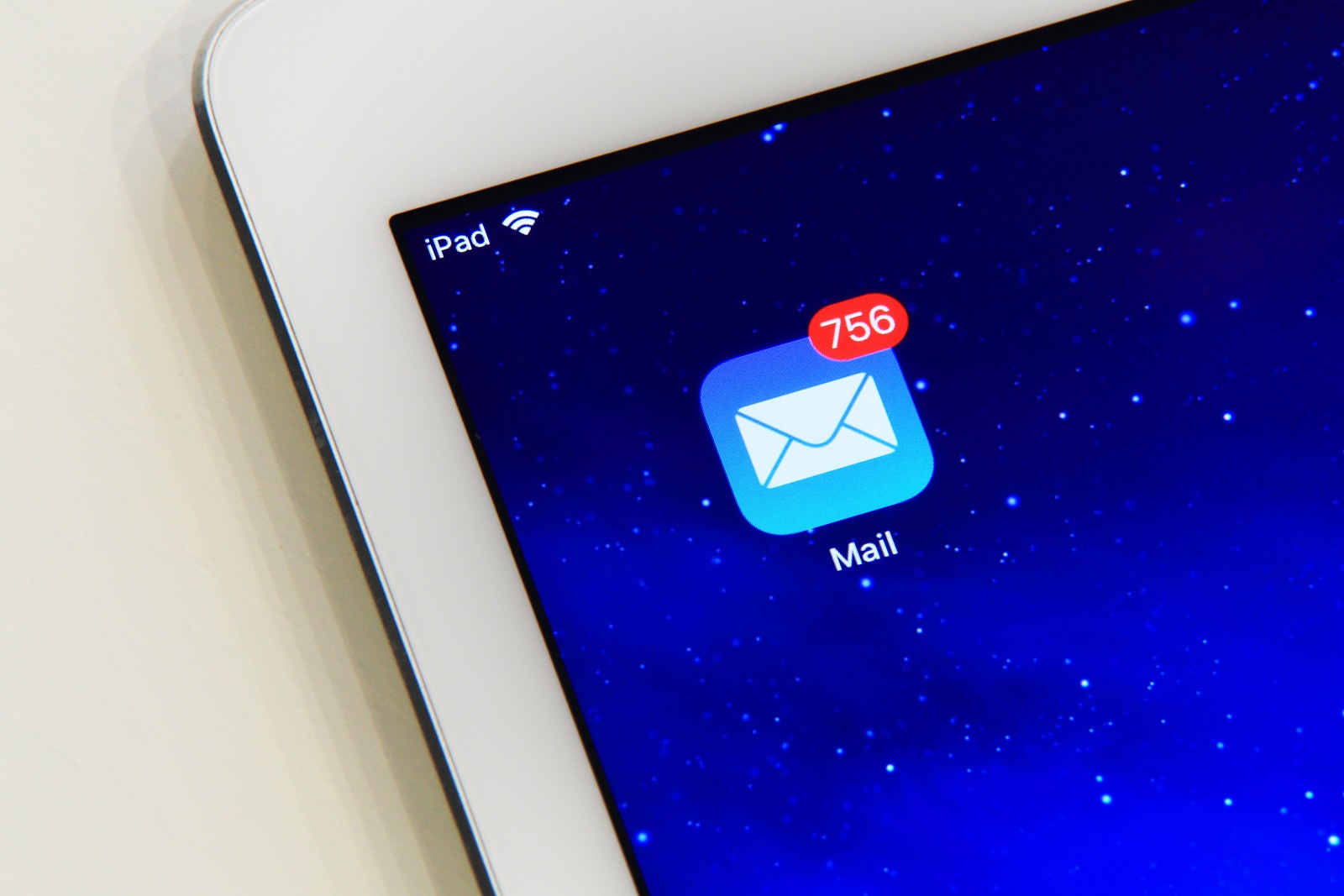 New york, USA - February 02, 2018: Mail application icon on iPad screen with many new emails.