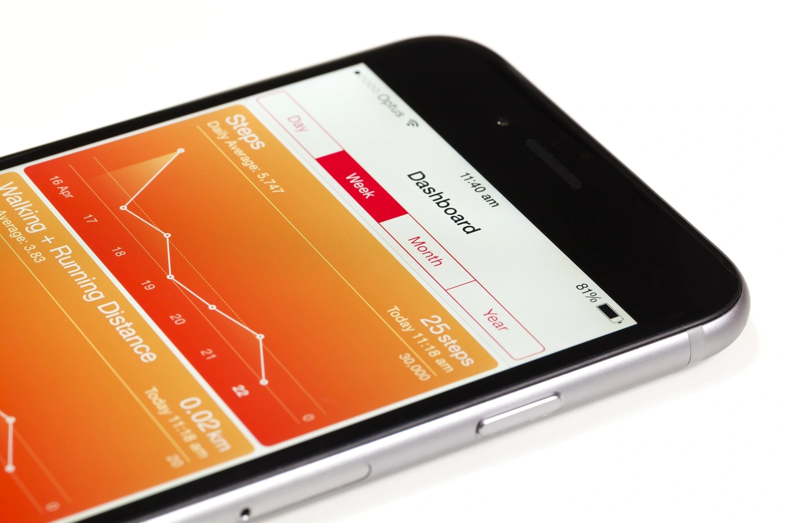 Melbourne, Australia - April 22, 2015: Using the Health app on an iPhone 6. Health is an application for iOS 8 which monitors the fitness and health data of the user.