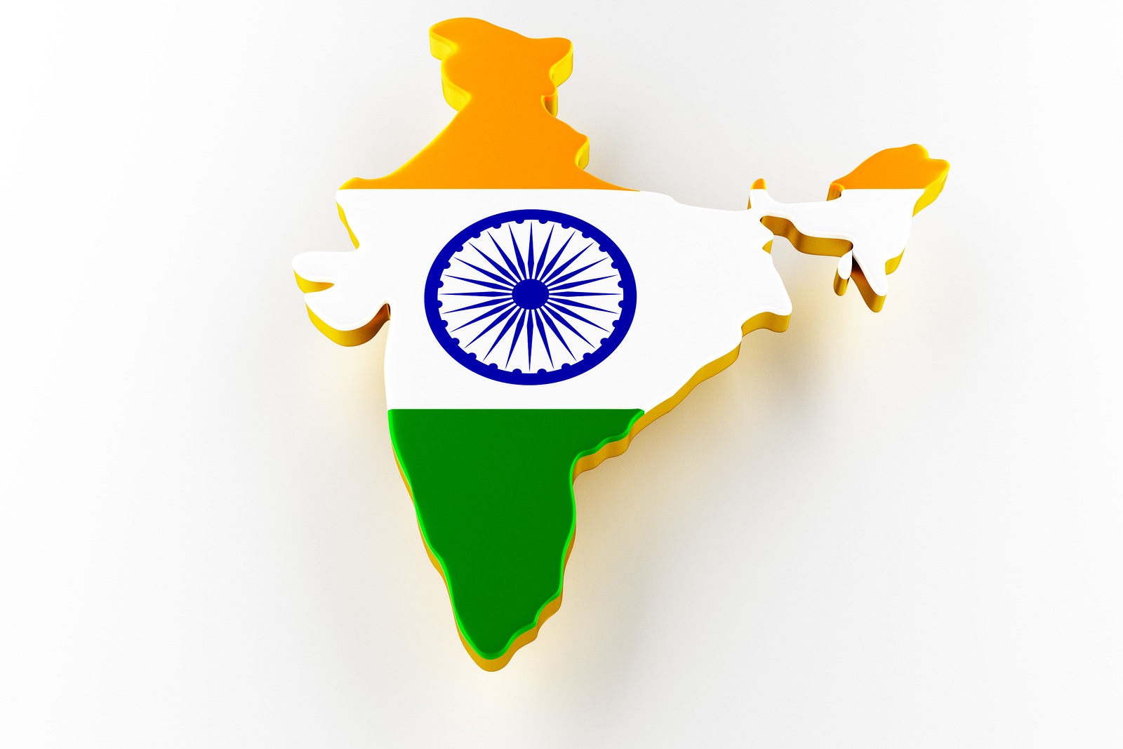 3D map of India. Map of India country border with flag. India map on white background. 3d rendering