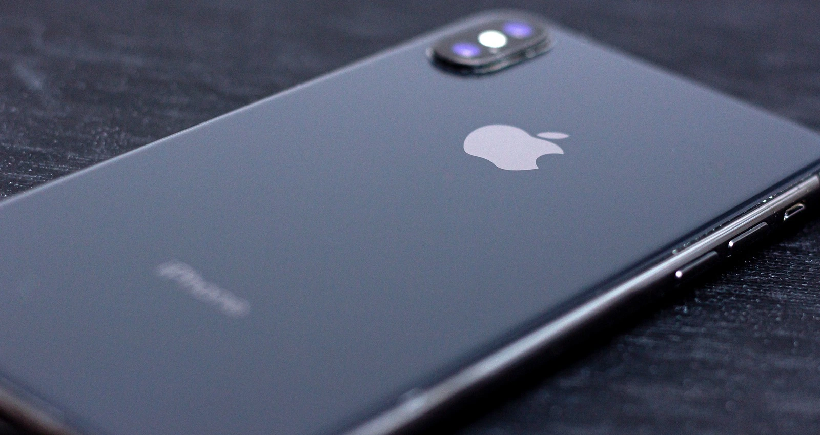 GERMANY, HAMM, February 20, 2020: Black iPhone X logo, back panel with logo.