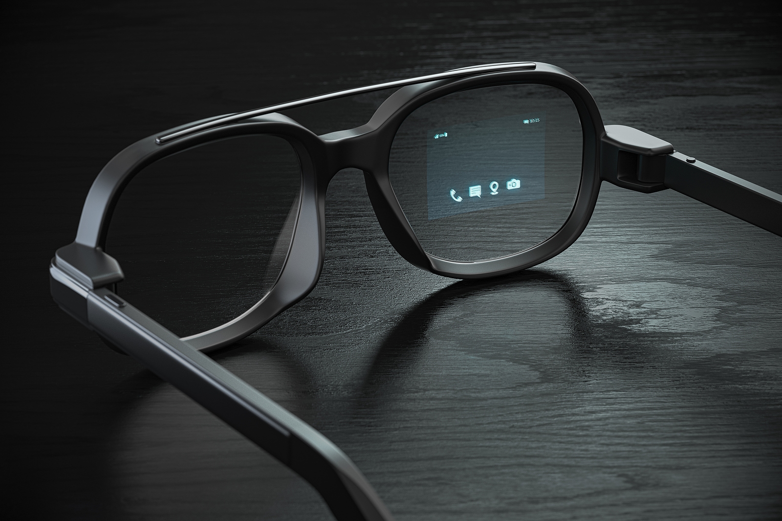Smart glasses with projection on the screen. VR virtual reality and AR augmented reality technology concept. 3d illustrations