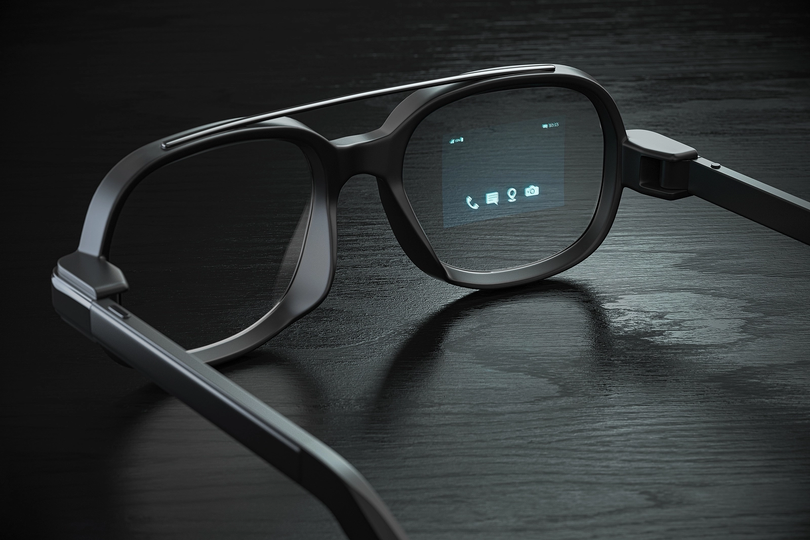 Smart glasses with projection on the screen. VR virtual reality and AR augmented reality technology concept. 3d illustrations