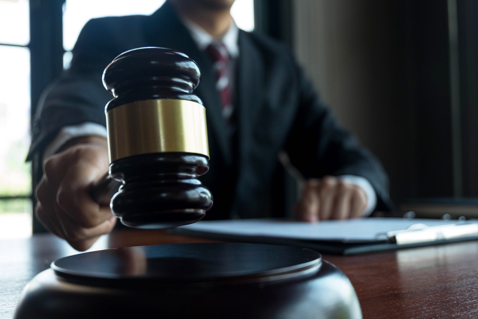 Judge with gavel on table. attorney, court judge, tribunal and justice concept.