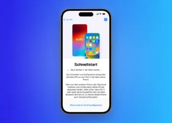 iPhone showing the Quick Start setup screen searching for nearby devices