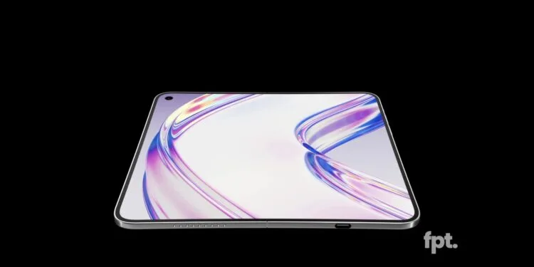 Concept design of the iPhone Ultra in its unfolded state with a large inner display