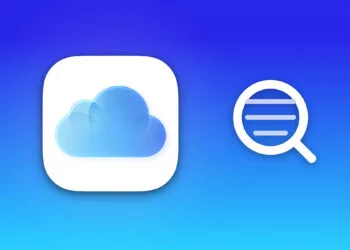 Searching iCloud.com: the iCloud symbol next to a magnifier with suggested search results