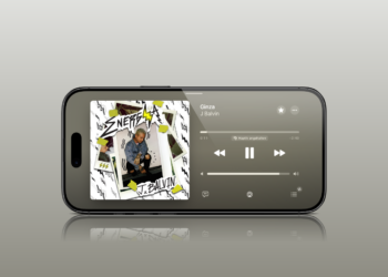 Apple Music on iOS 27 in landscape mode with playing track and left-aligned sidebar