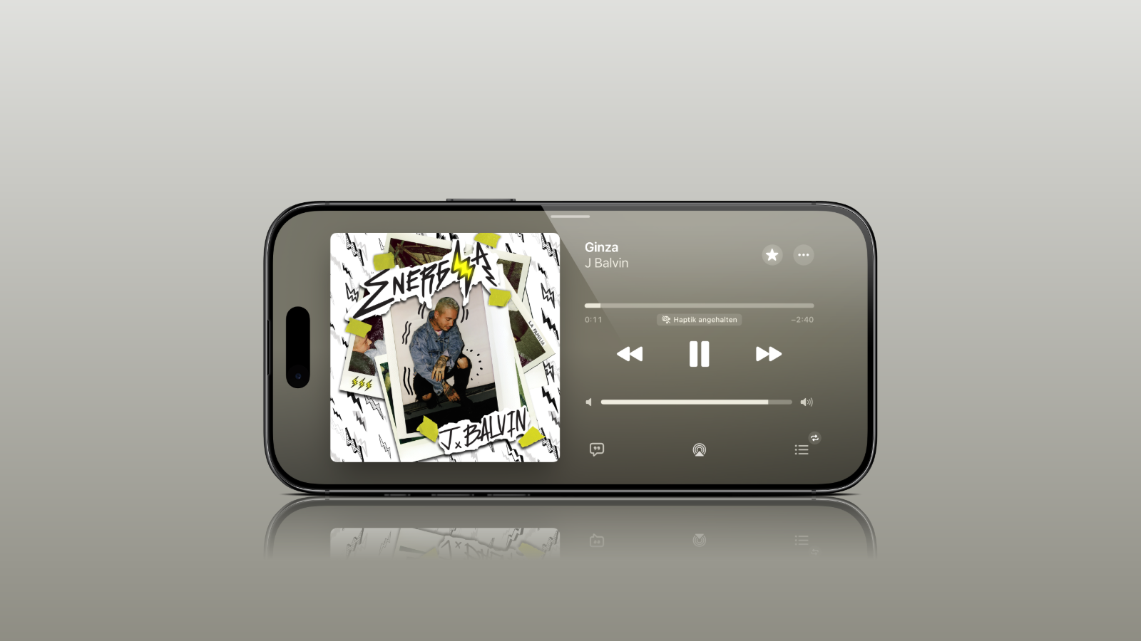 Apple Music on iOS 27 in landscape mode with playing track and left-aligned sidebar