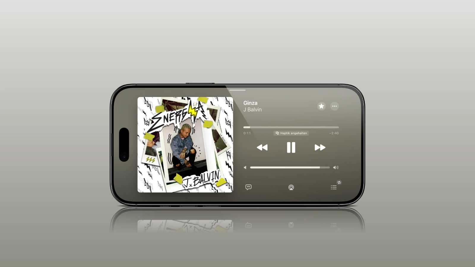 Apple Music on iOS 27 in landscape mode with playing track and left-aligned sidebar