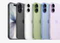 Five iPhone models in different colors side by side, one from the front showing the Dynamic Island, which is expected to be smaller on the iPhone 18.