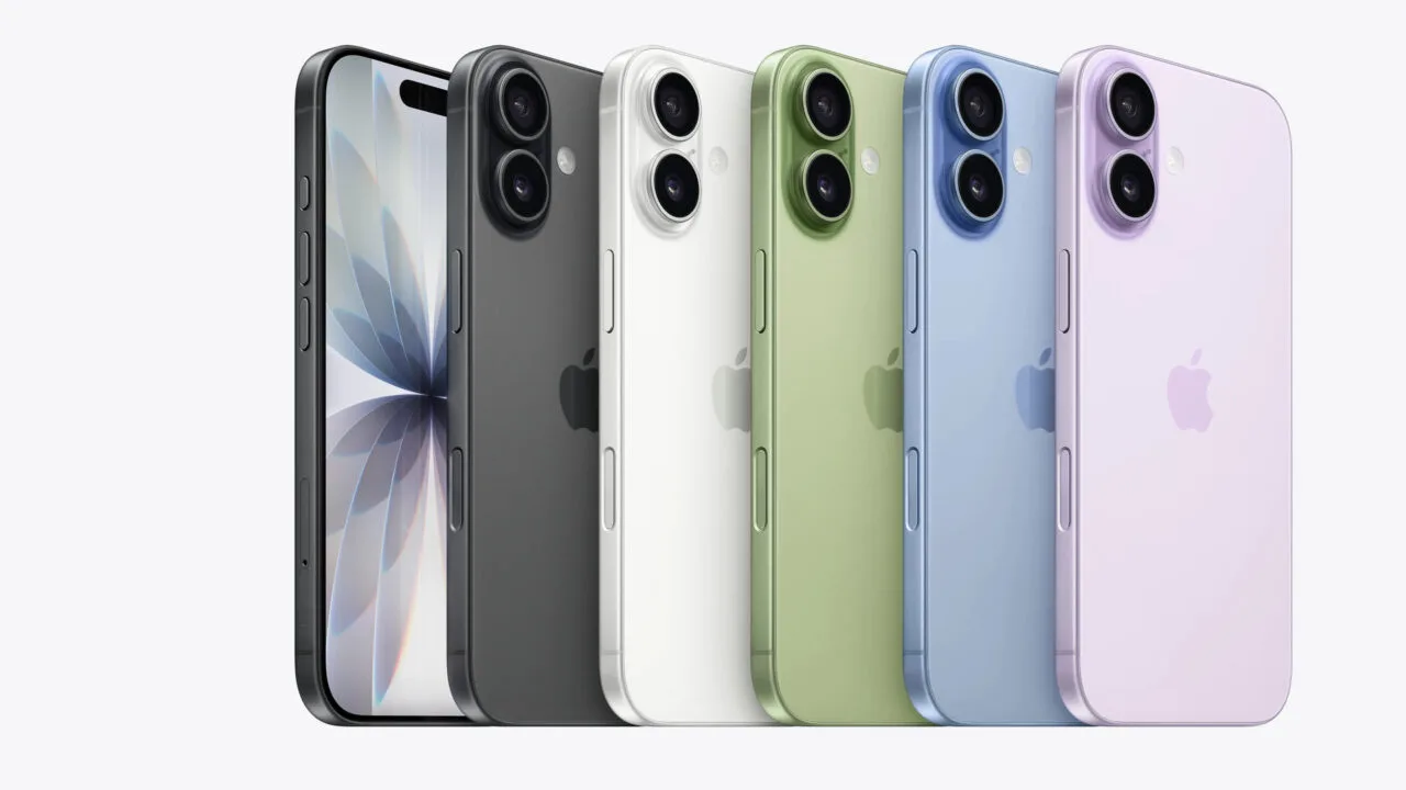 Five iPhone models side by side, one facing forward with visible Dynamic Island – the iPhone 18 generation launches in two waves