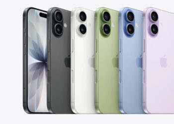 Five iPhone models in different colors side by side, one from the front showing the Dynamic Island, which is expected to be smaller on the iPhone 18.