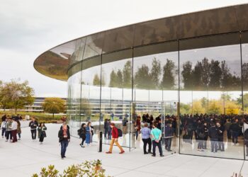 Guests outside the Steve Jobs Theater at Apple Park, where Apple will also hold its September event in 2026