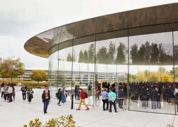 Guests outside the Steve Jobs Theater at Apple Park, where Apple will also hold its September event in 2026