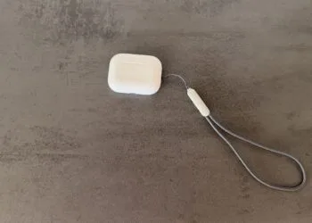 AirPods Pro charging case with lanyard as an image for AirPods camera spatial audio, current generation without cameras