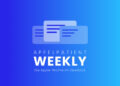 Cover image of the Apfelpatient Weekly showing illustrated stacked cards above the wordmark on a blue-to-cyan gradient