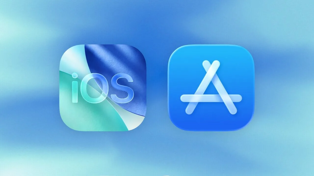 iOS and App Store icons side by side on a blue gradient, as new App Store business terms take effect in the EU in October