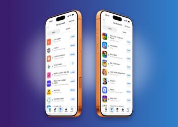 The free App Store charts side by side, AI apps on the left and games on the right, with revenue coming from in-app purchases