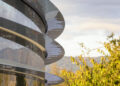 The curved glass facade of Apple Park in Cupertino, where Apple is conducting its defense in the DOJ proceedings.