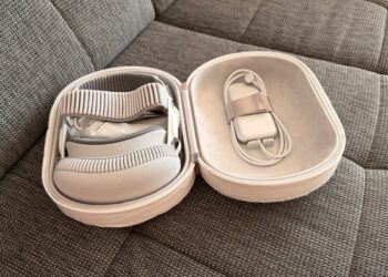 Apple Vision Pro and battery in the open Travel Case – Apple Immersive runs on this device only