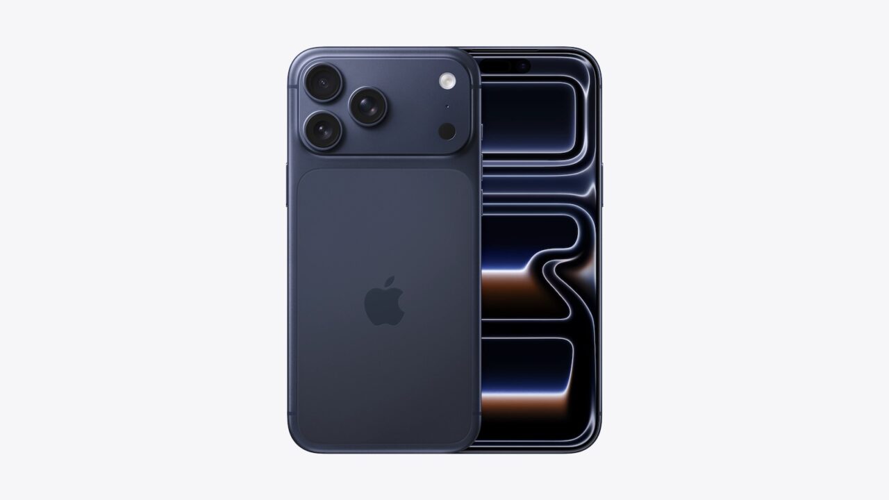 iPhone 17 Pro in Deep Blue shown front and back with its OLED display on, the panel type Apple is said to stockpile for longer