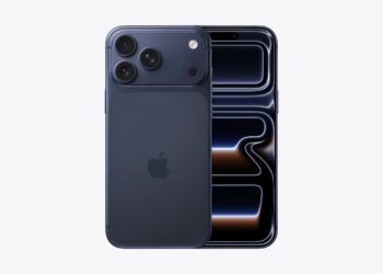 iPhone 17 Pro in Deep Blue shown front and back with its OLED display on, the panel type Apple is said to stockpile for longer