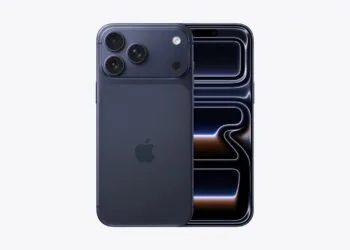 iPhone 17 Pro in Deep Blue shown front and back with its OLED display on, the panel type Apple is said to stockpile for longer