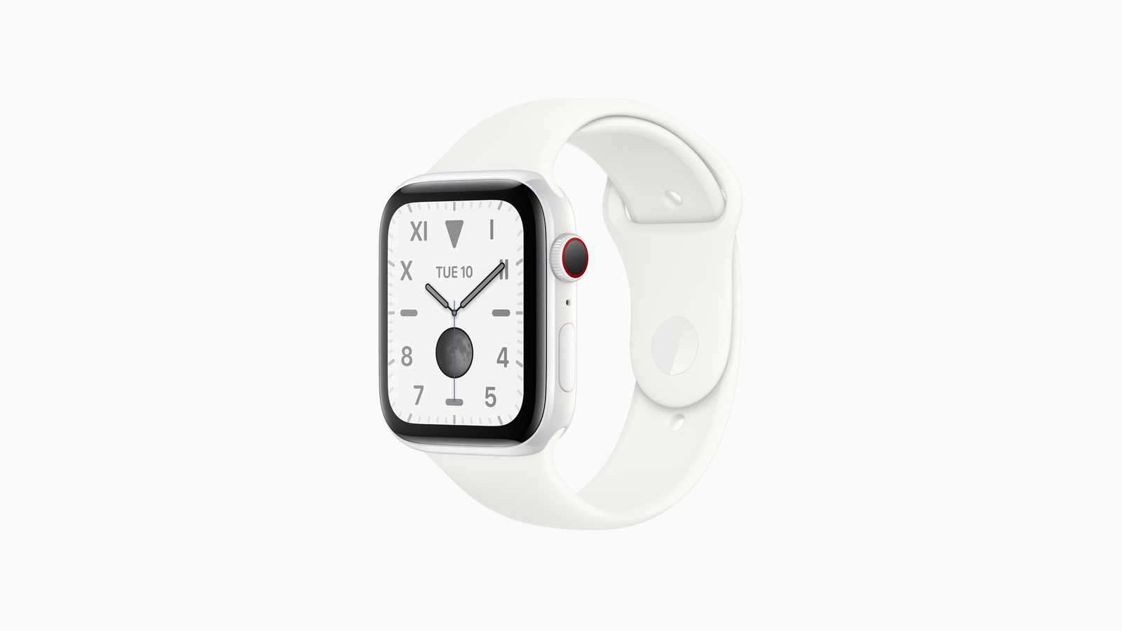 Apple Watch Edition Series 5 with a white ceramic case and matching sport band, the last ceramic model in the line so far