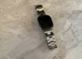 Apple Watch with link bracelet on light stone – the Apple Watch Series 12 is set to track heart rate continuously