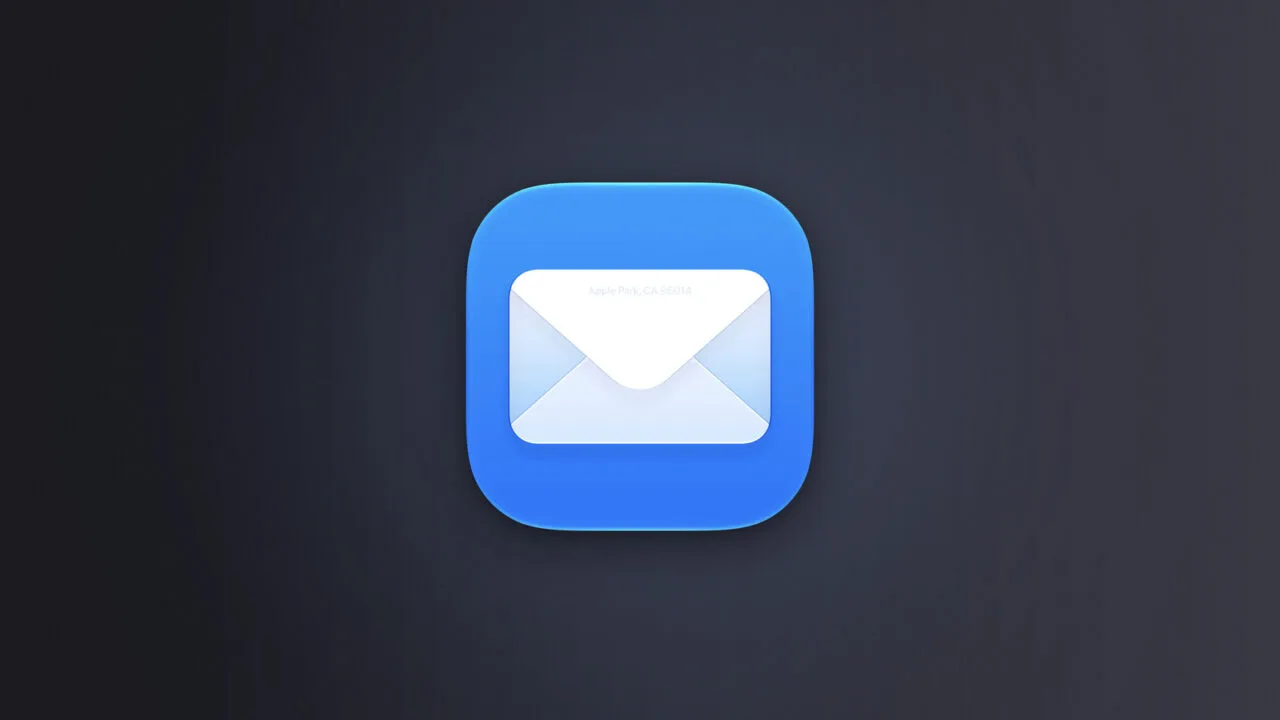 Mail app icon on a dark gradient illustrating the Hide My Email feature