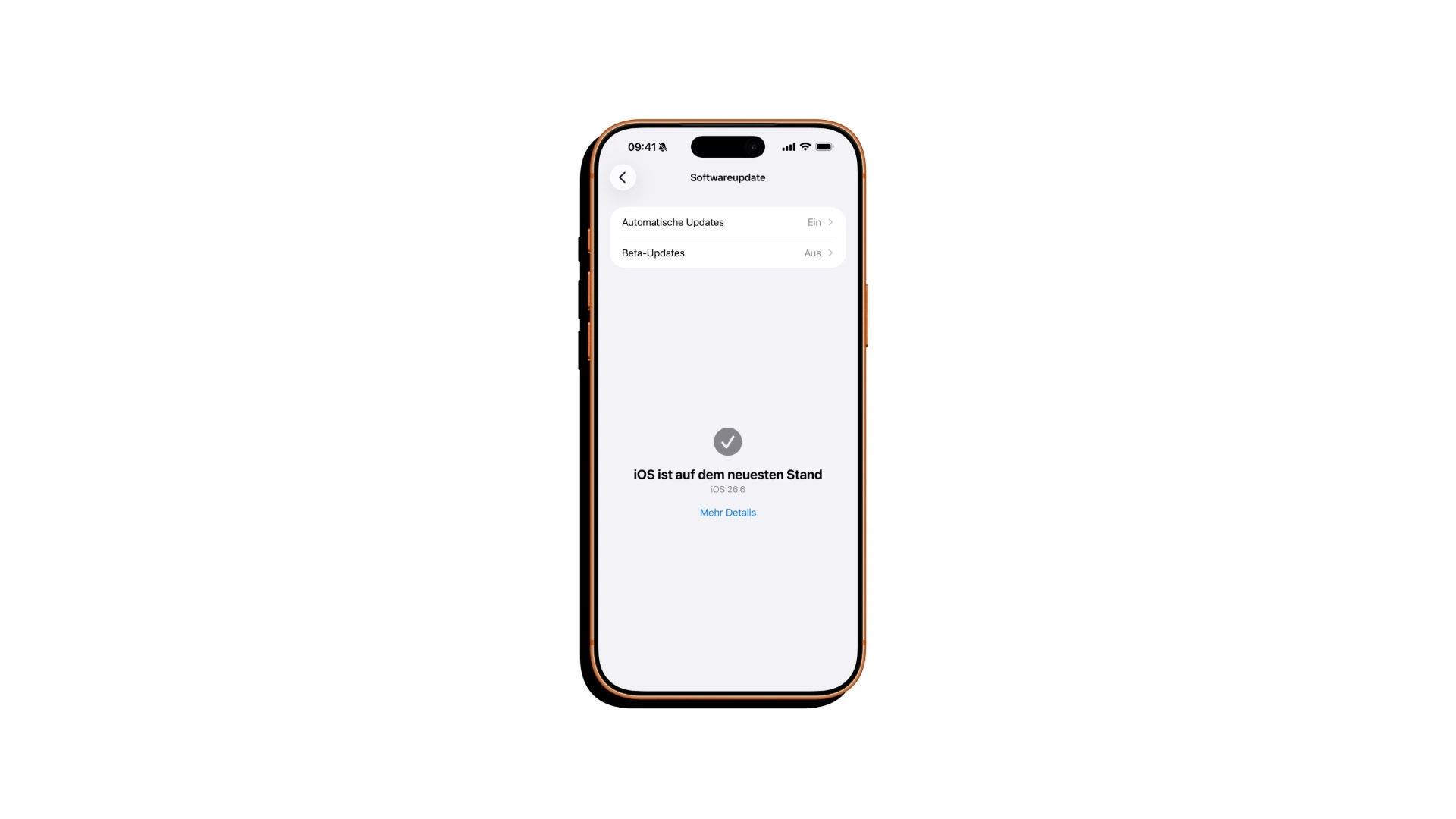 iPhone screenshot of the Software Update screen in Settings and General, the device runs iOS 26.6 while iOS 26.6.1 is being tested internally
