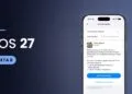 iPhone showing the software update settings with iOS 27 Beta 8 and the update button