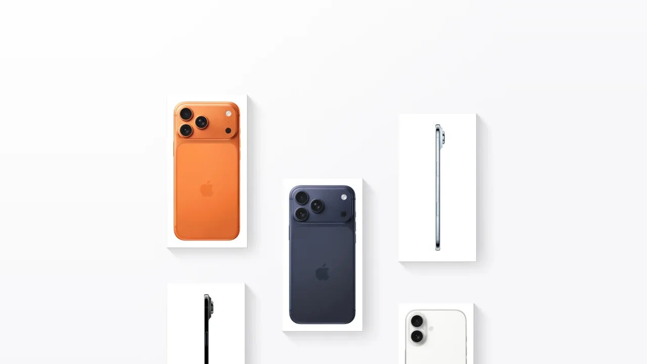 Four current iPhone models side by side on a light background, while the code in iOS 27 already lists six unreleased iPhone models