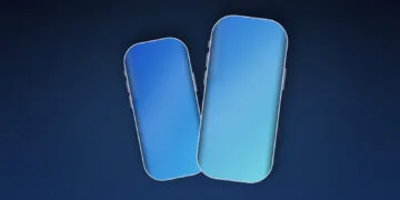 Symbolic image of the iPhone 20 showing two tilted device outlines of different sizes=