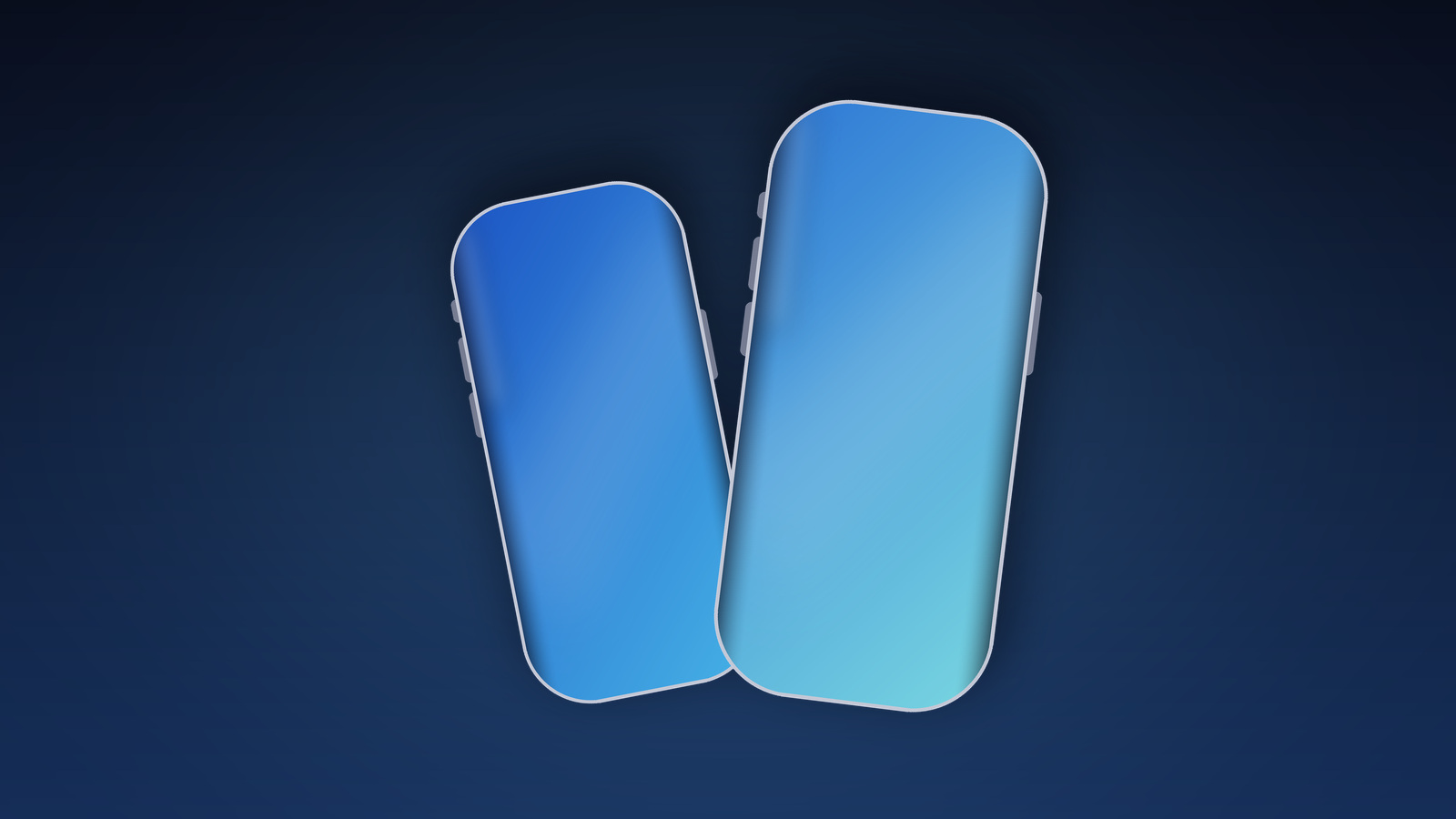 Symbolic image of the iPhone 20 showing two tilted device outlines of different sizes with edge-to-edge screens in blue and cyan