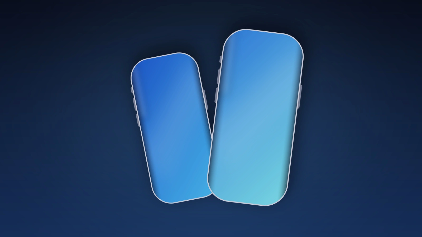 Symbolic image of the iPhone 20 showing two tilted device outlines of different sizes with edge-to-edge screens in blue and cyan