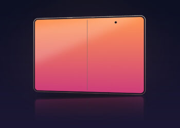 Symbolic image of the iPhone Ultra colors: drawn device outline in its unfolded state with a continuous display area and a central hinge line